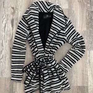 Tart Collections Black White Striped Belted Cardigan Women’s XS